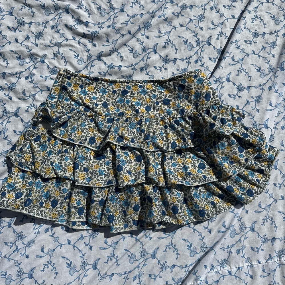 Y2K Limited Too Floral Ruffle Skirt - Blue and Yellow
